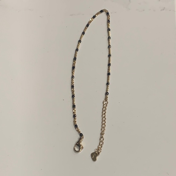 Dainty gold and black beaded look adjustable anklet delicate jeweled chain - Picture 3 of 3